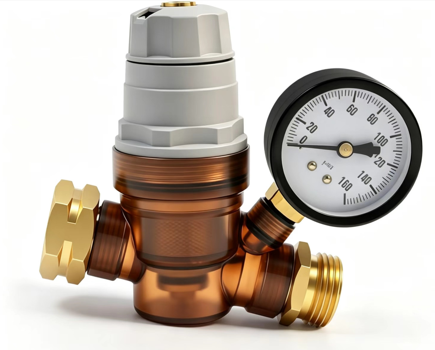 Water Pressure Regulator For RV Lead-free Brass Adjustable Reducer Gauge 3/4" US
