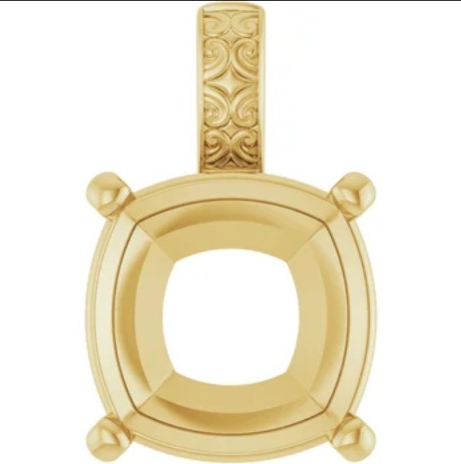 14mm 18k Cushion Cut Yellow Gold Vintage Scroll Basket Prong Pendant Setting USA