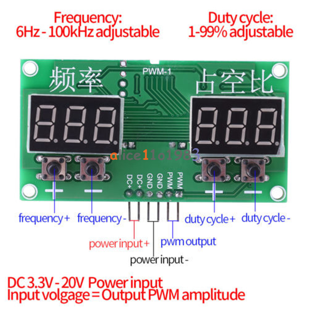 6Hz-100KHz PWM Pulse TM1637 Frequency Square Wave Signal Generator Duty Cycle