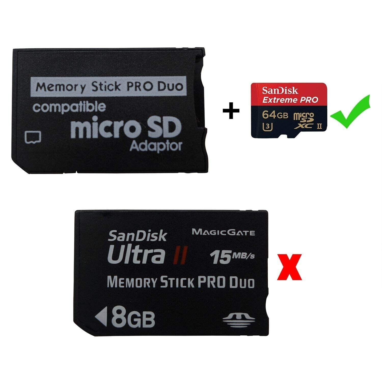 5X 10X Micro SD SDHC TF Memory Stick MS Pro Duo Adapter Card Reader For Sony PSP
