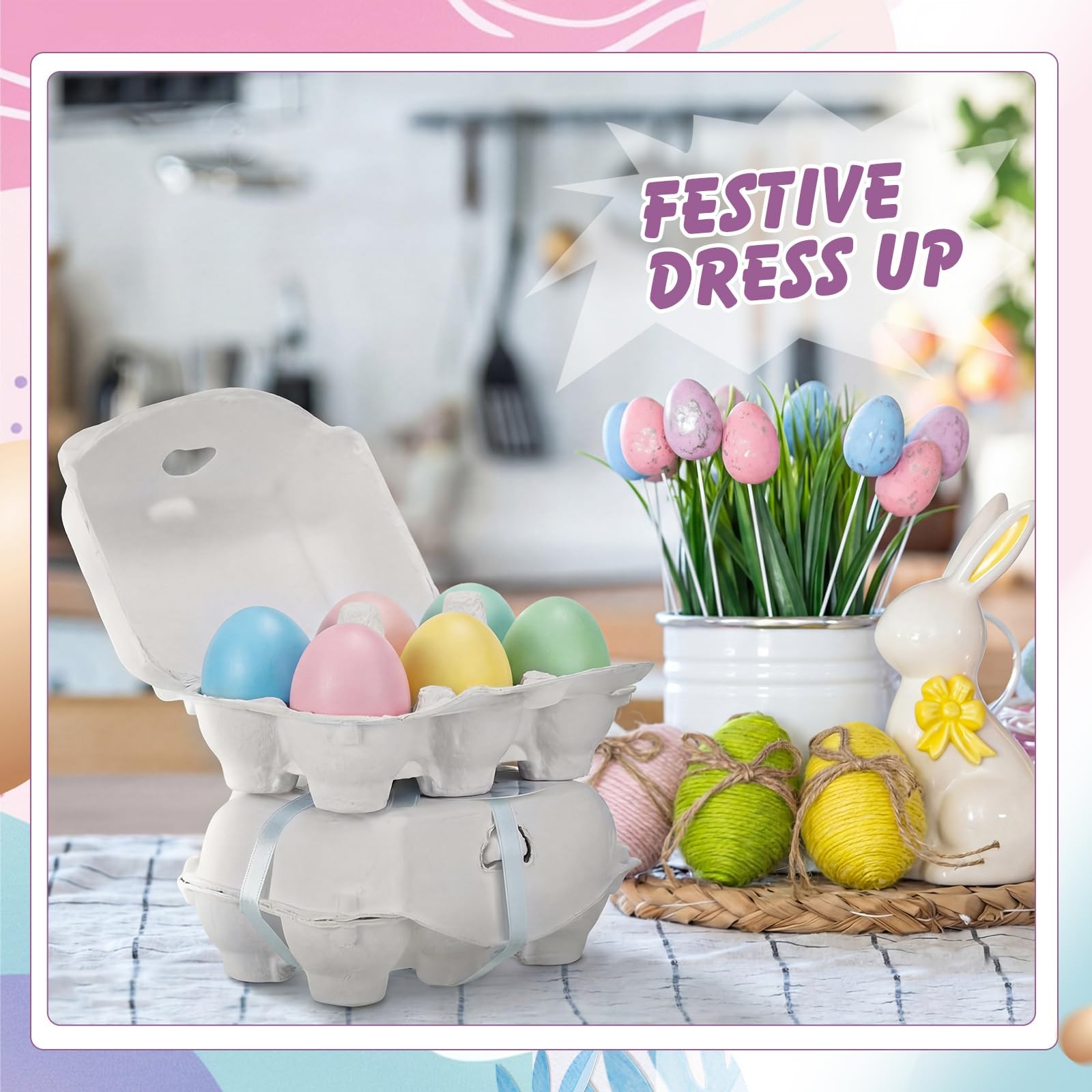24 PCS 6 Count Easter Egg Cartons White Natural Pulp With Ribbon Gift