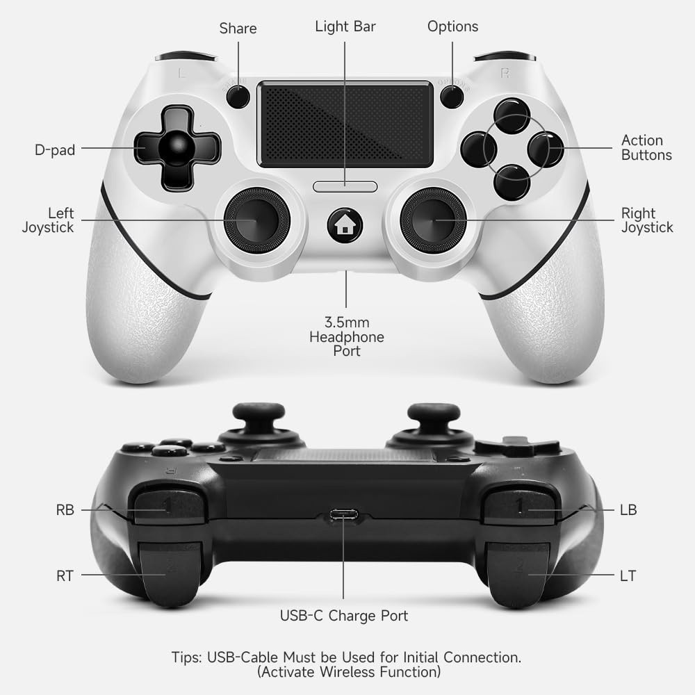 2 Pack For PS4 Controller, Wireless Controller For PS4/Pro/Slim/PC Non-Slip Grip