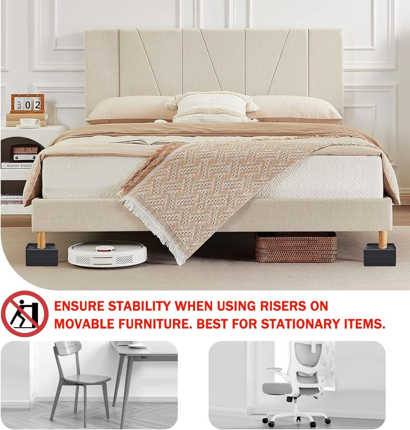 Rectangle Bed Risers Heavy Duty Adjustable Furniture Risers for Couch Bed Sof...