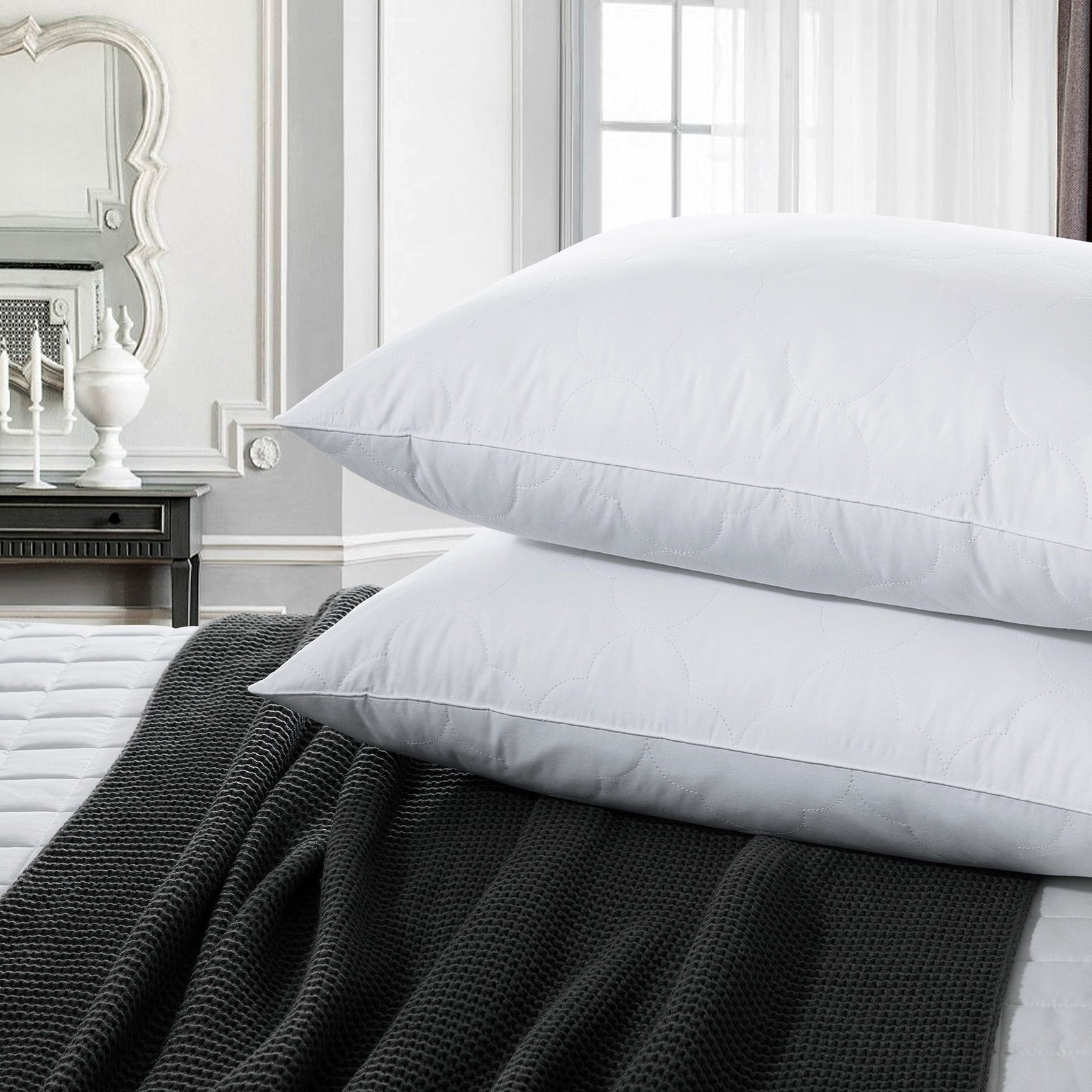 2 Pack Down Feather Blend Bed Pillows Cloud Quilted King Queen Size Pillow