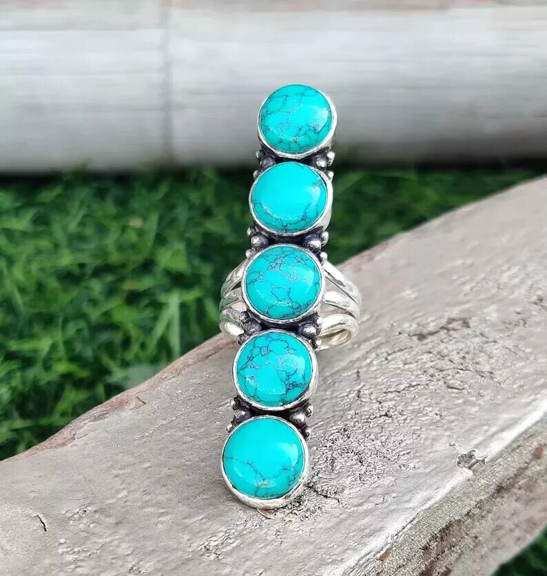 Handmade 925 Sterling Silver Turquoise Gemstone Statement  Ring All Size R201