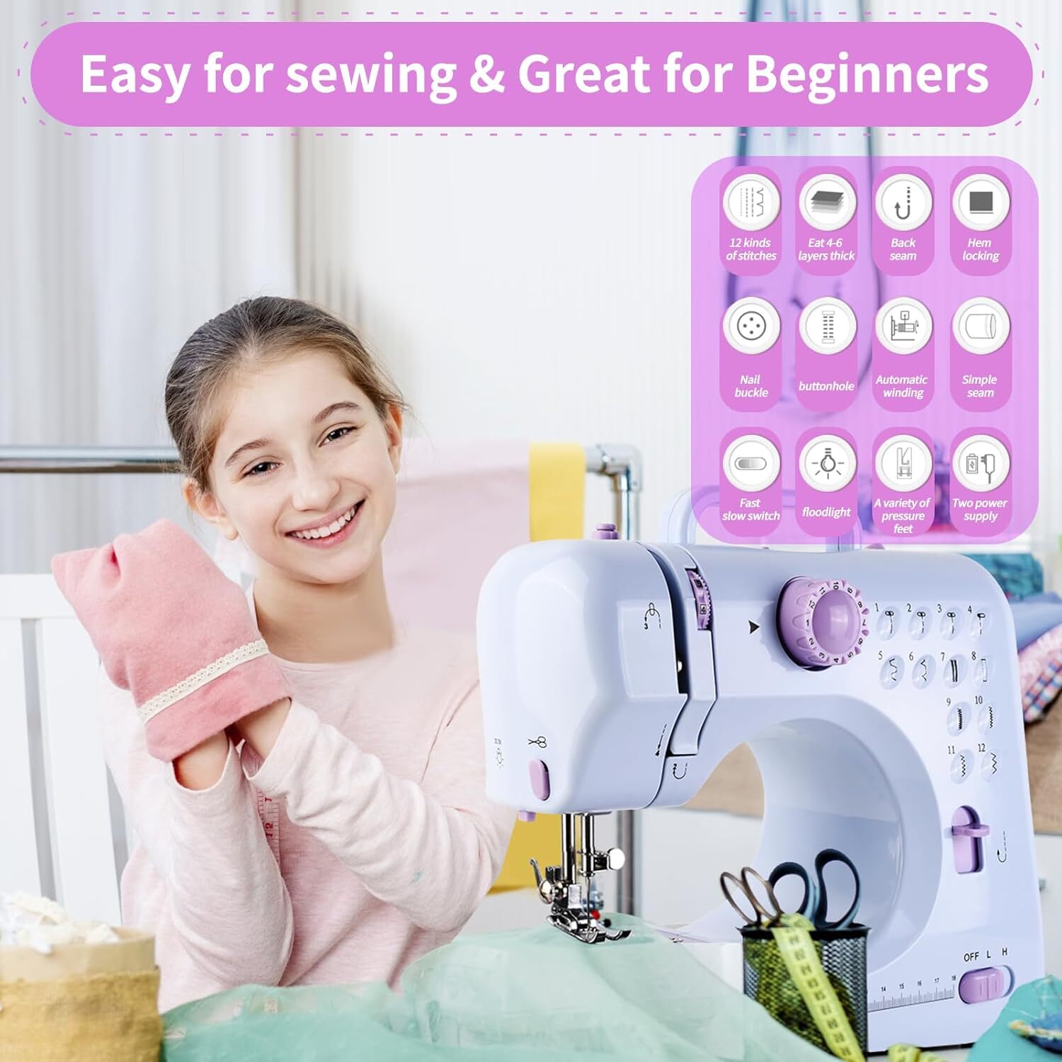 Portable Electric Sewing Machine Crafting Mending Machine 12 Built-In Stitches