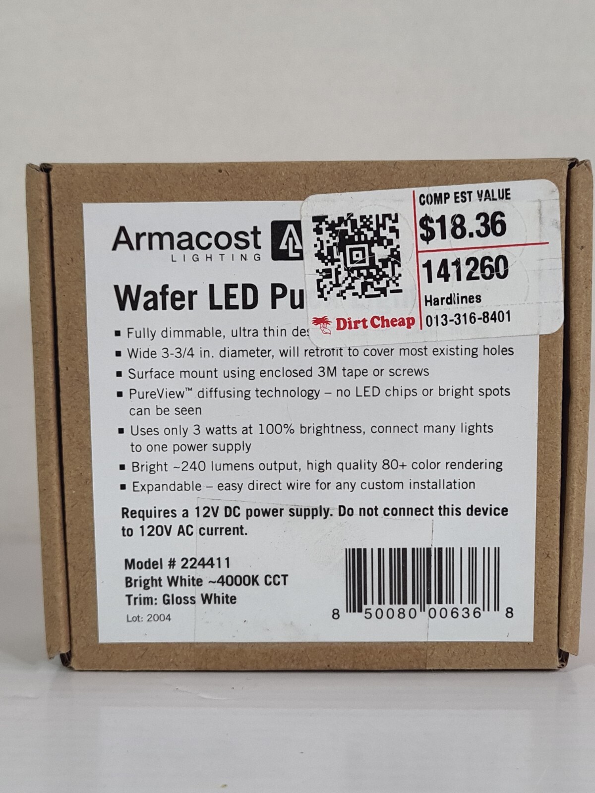 Wafer Thin LED Puck Light Bright White Gloss White Finish Armacost Lighting NEW