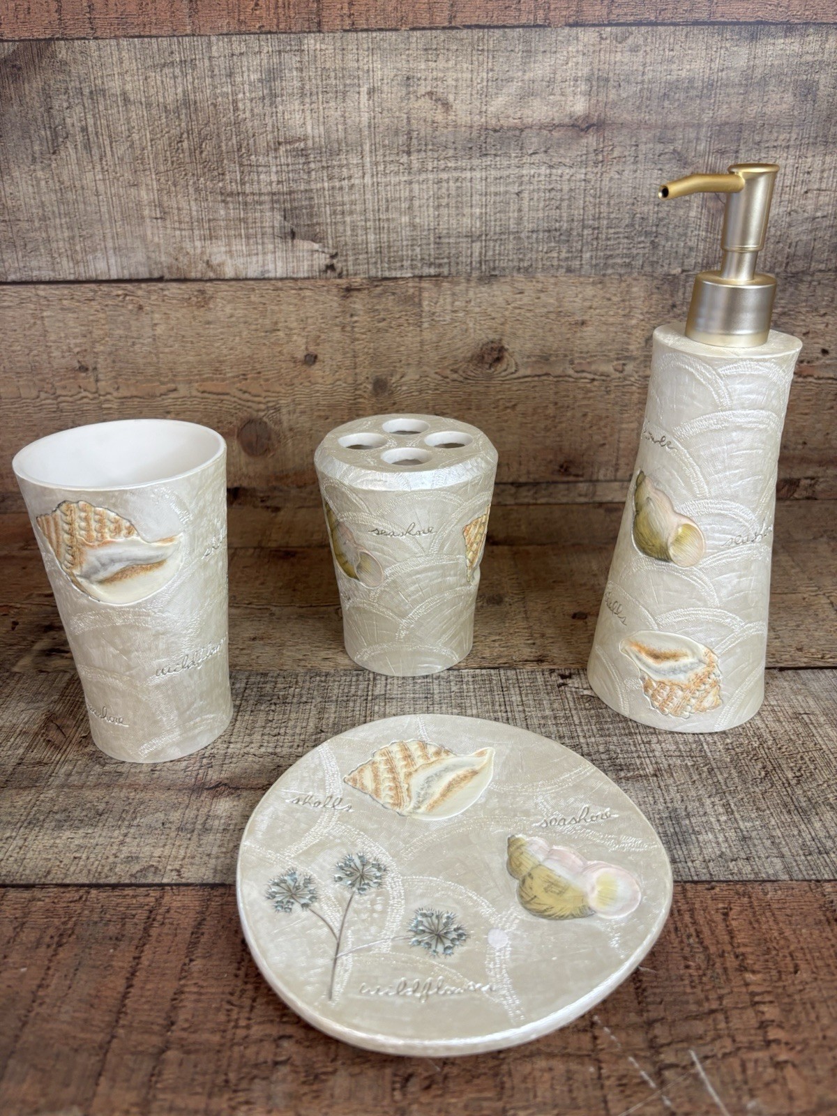 NWT 4 Piece Bathroom Set Flowers Shells Charter Club “Cape May” BEACHY Floral