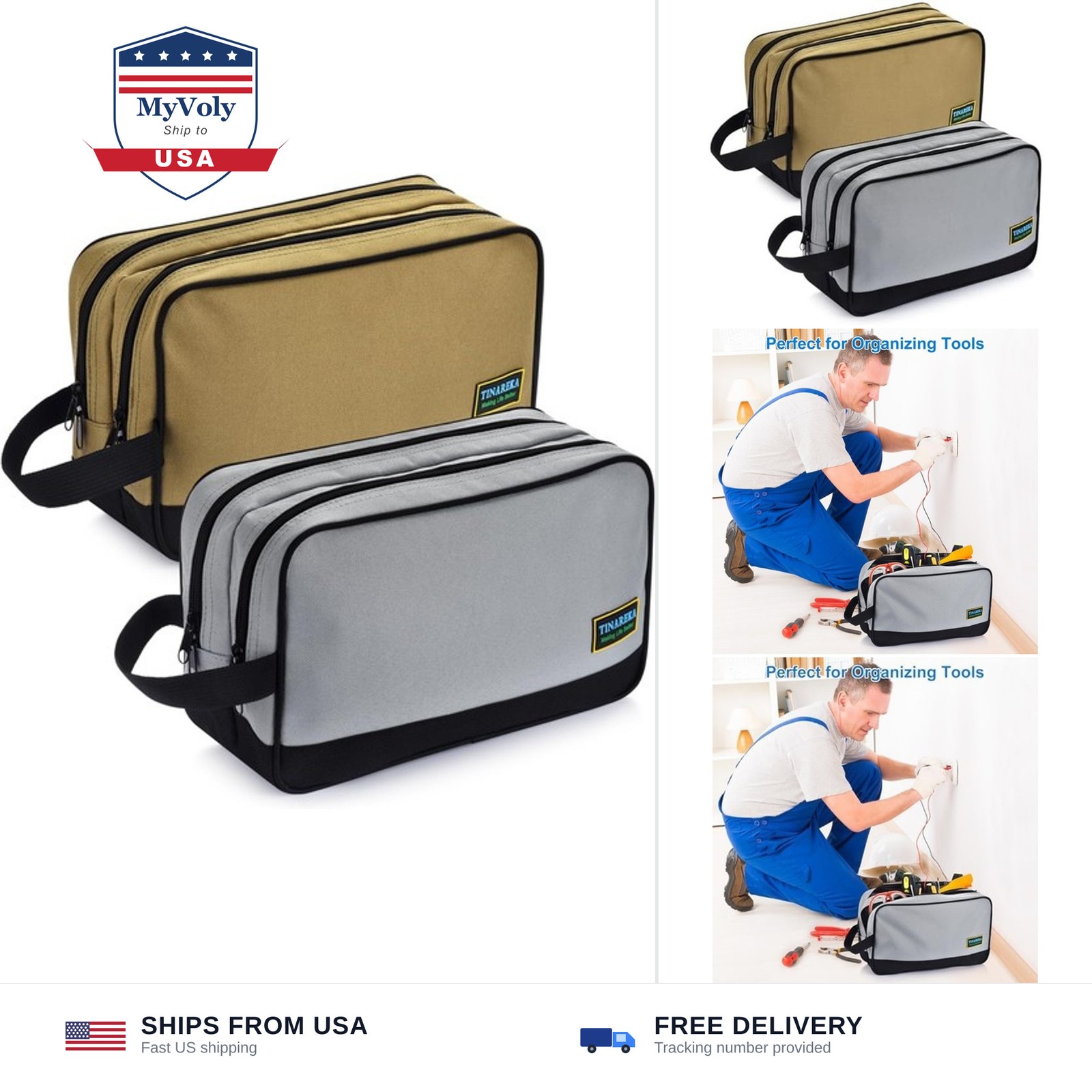Small Tool Bag Pouch - Dual Compartments | 12 Inch Zipper Tool Pouch, Utility...