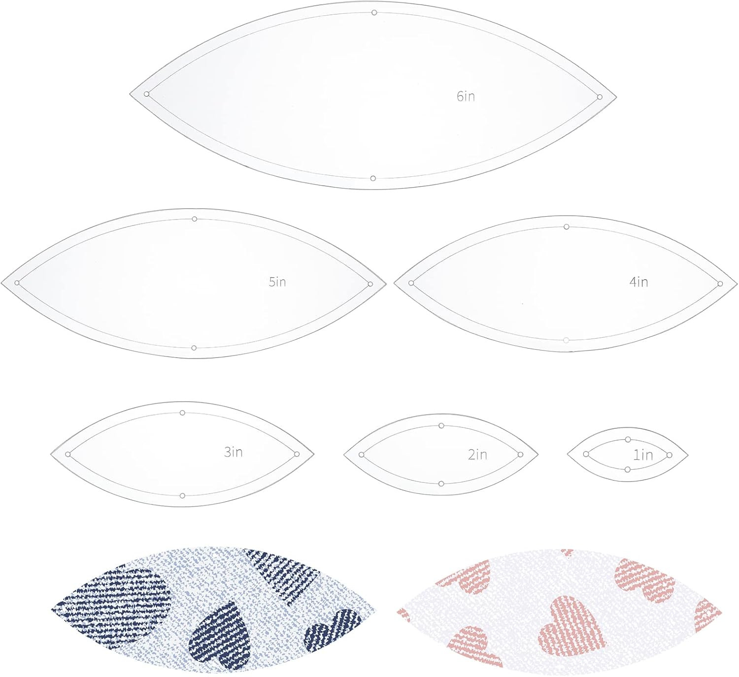 6PCS Leaf Quilting Templates Set, 1" 2" 3" 4" 5" 6" Transparent Acrylic Quilting