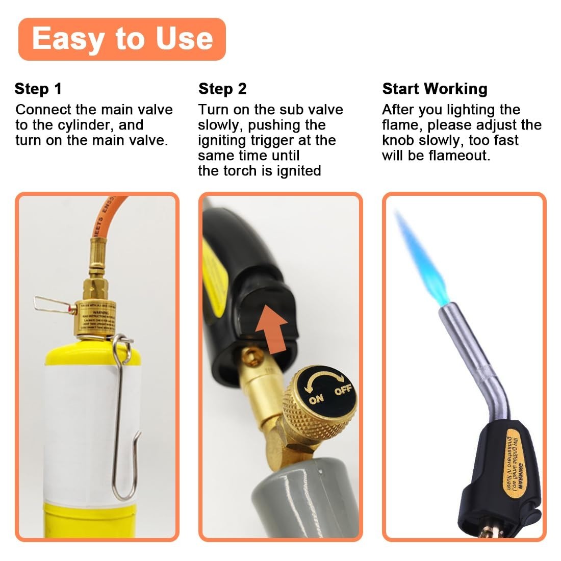 Propane Torch Head, Mapp Gas Torch with Trigger Start, Adjustable Flame Knob