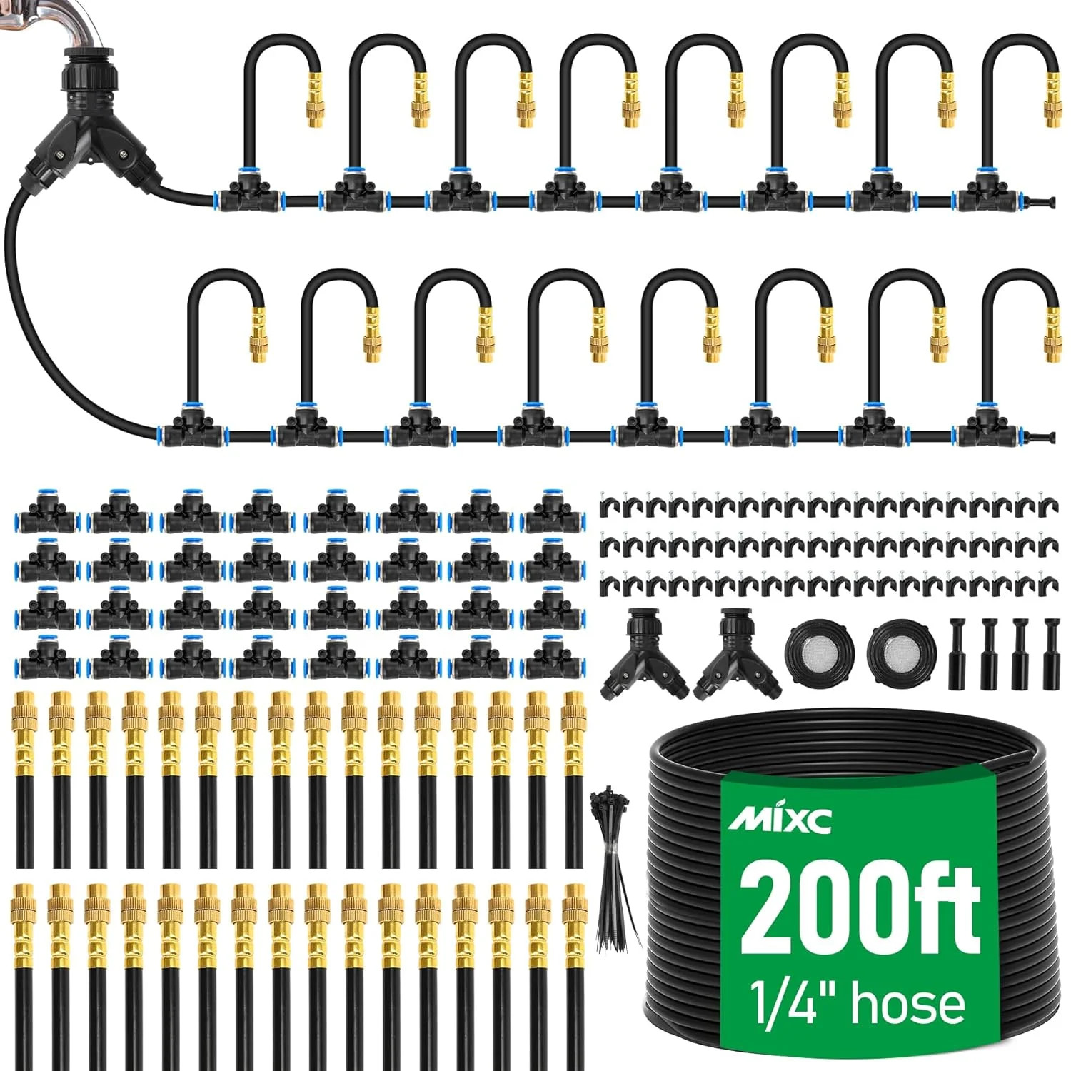 MIXC 200Ft 1/4" Drip Irrigation System,2026-Upgrade Garden Irrigation Kit with 3