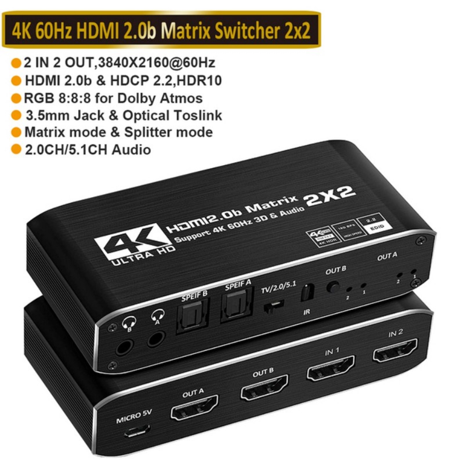 2 in 2 out 4K HDMI Matrix Switch 2x2 Full HD 1080P Video Processor Adapter C