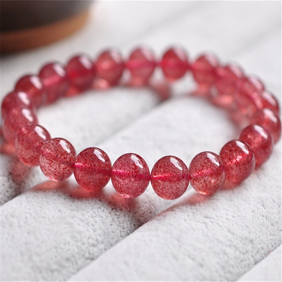 Natural Strawberry Quartz Stone Bracelet Red Gemstone Stretch Bracelet Handmade