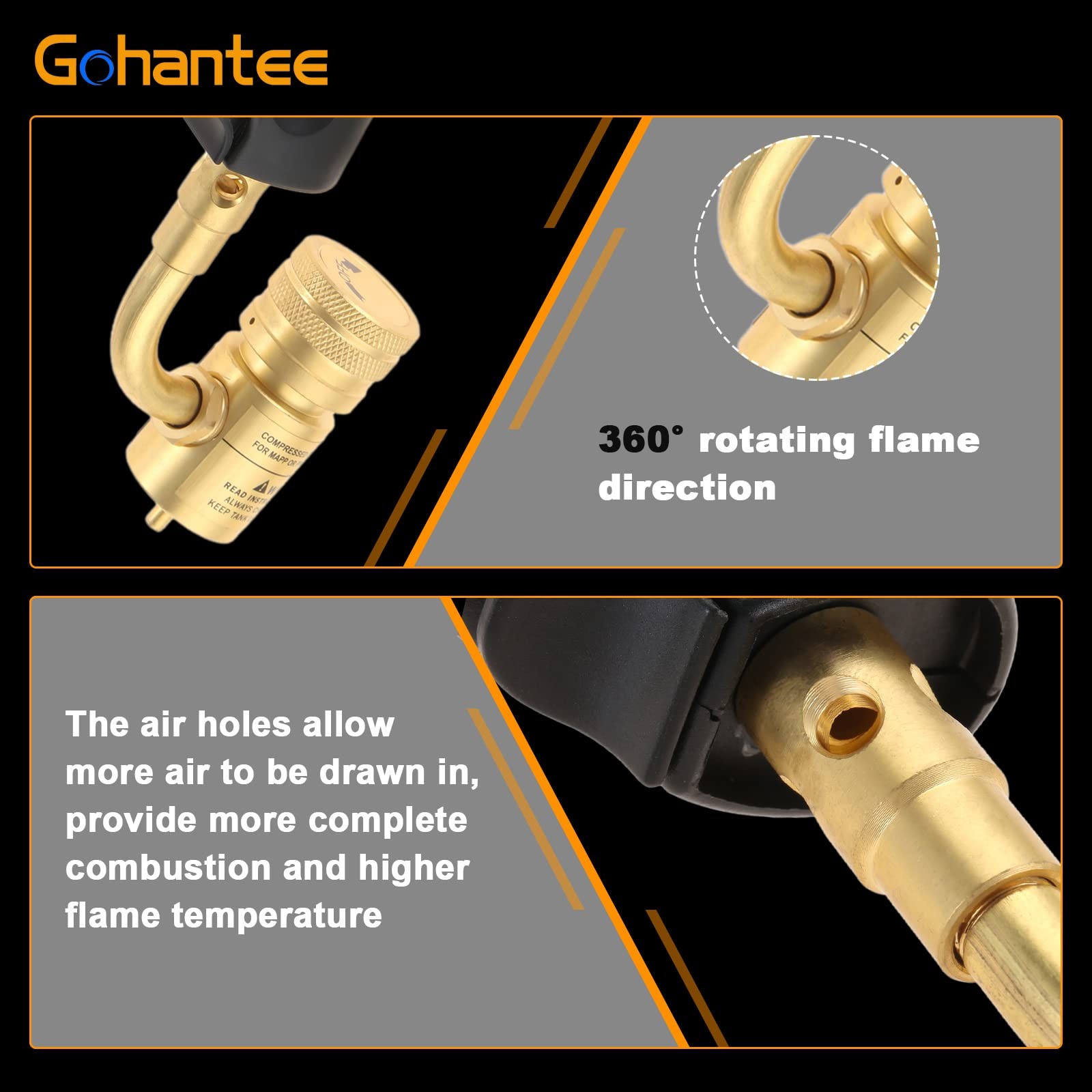 gohantee Propane MAPP Gas Turbo Torch Tips with Self Ignition Trigger Gold