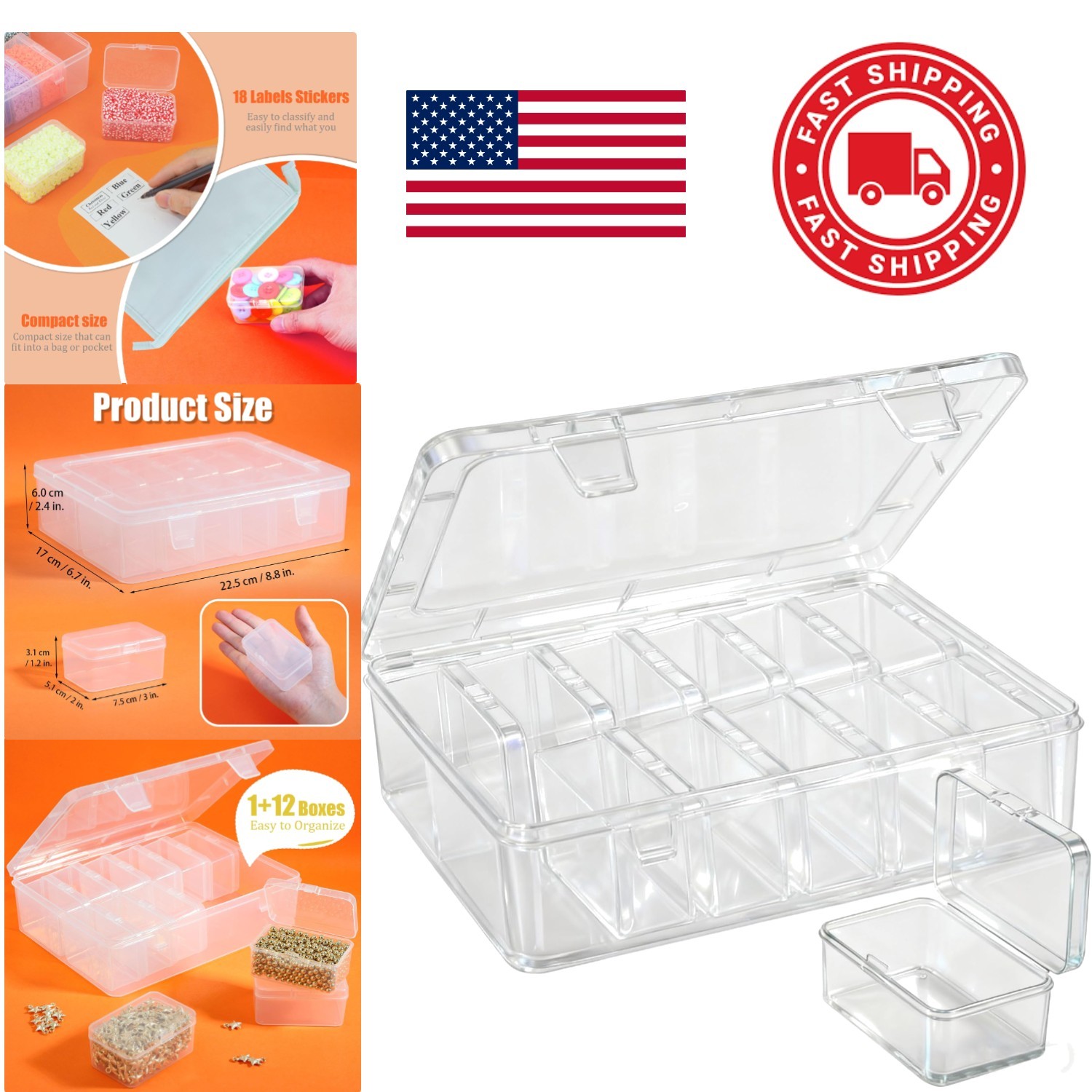 Bead Organizers and Storage Box 3PCS Transparent Plastic Container for Crafts
