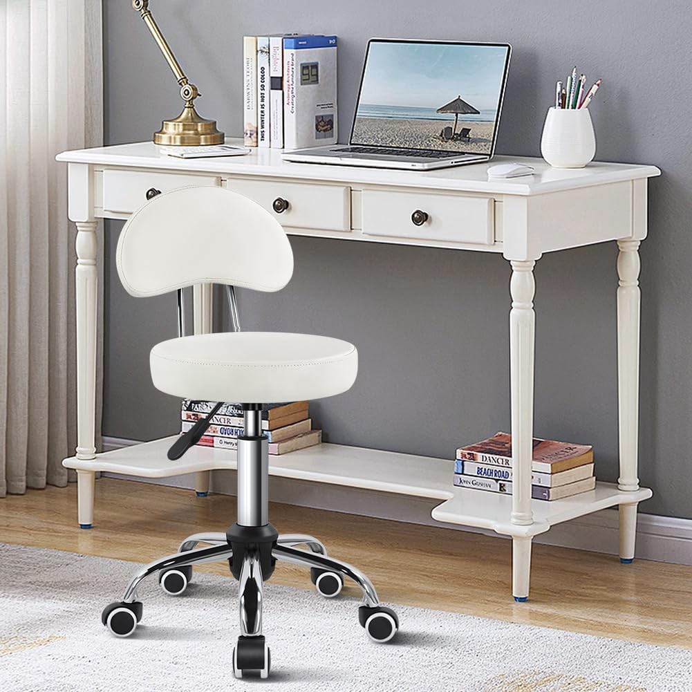 KKTONER Rolling Stool with Mid Back Height Adjustable Chair PU Leather Swivel...