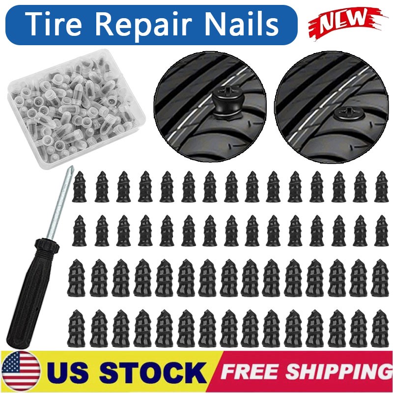 120Pcs Car Vacuum Tire Repair Nail Rubber Screw Nails Screwdriver Tool Set w/Box