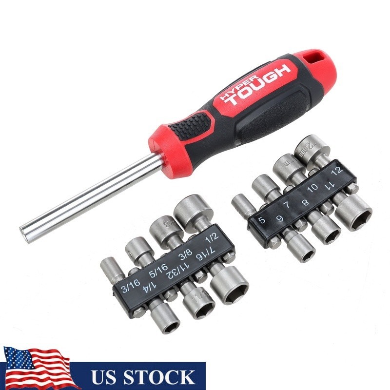 14 Piece Nut Driver Set Alloy Steel Magnetic Hex Driver Kit Soft Grip Tool New