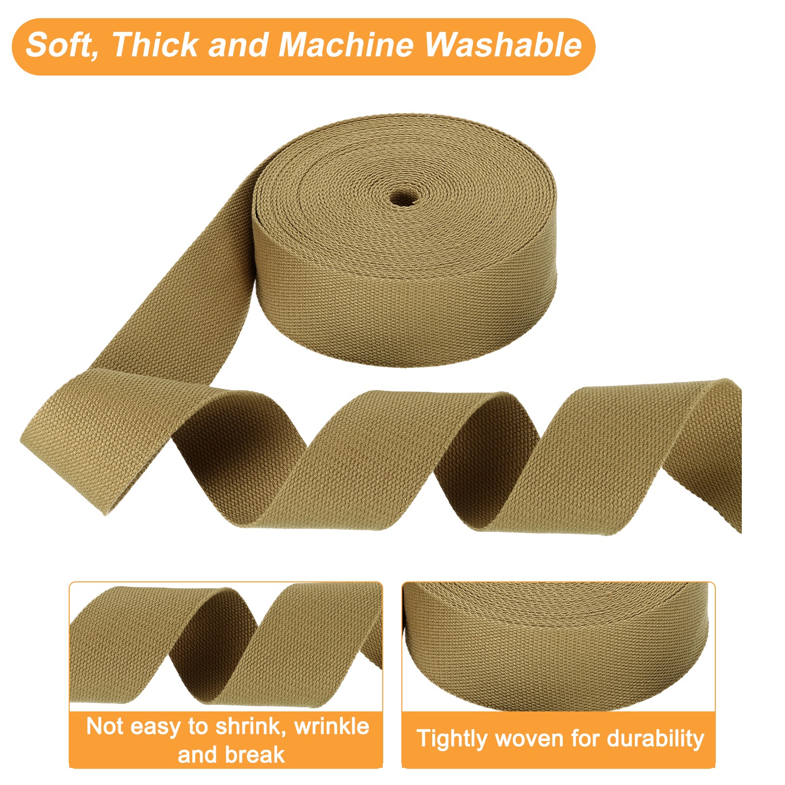 Cotton Webbing 2 Inch 11 Yard Polyester Cotton Webbing Strap, Khaki