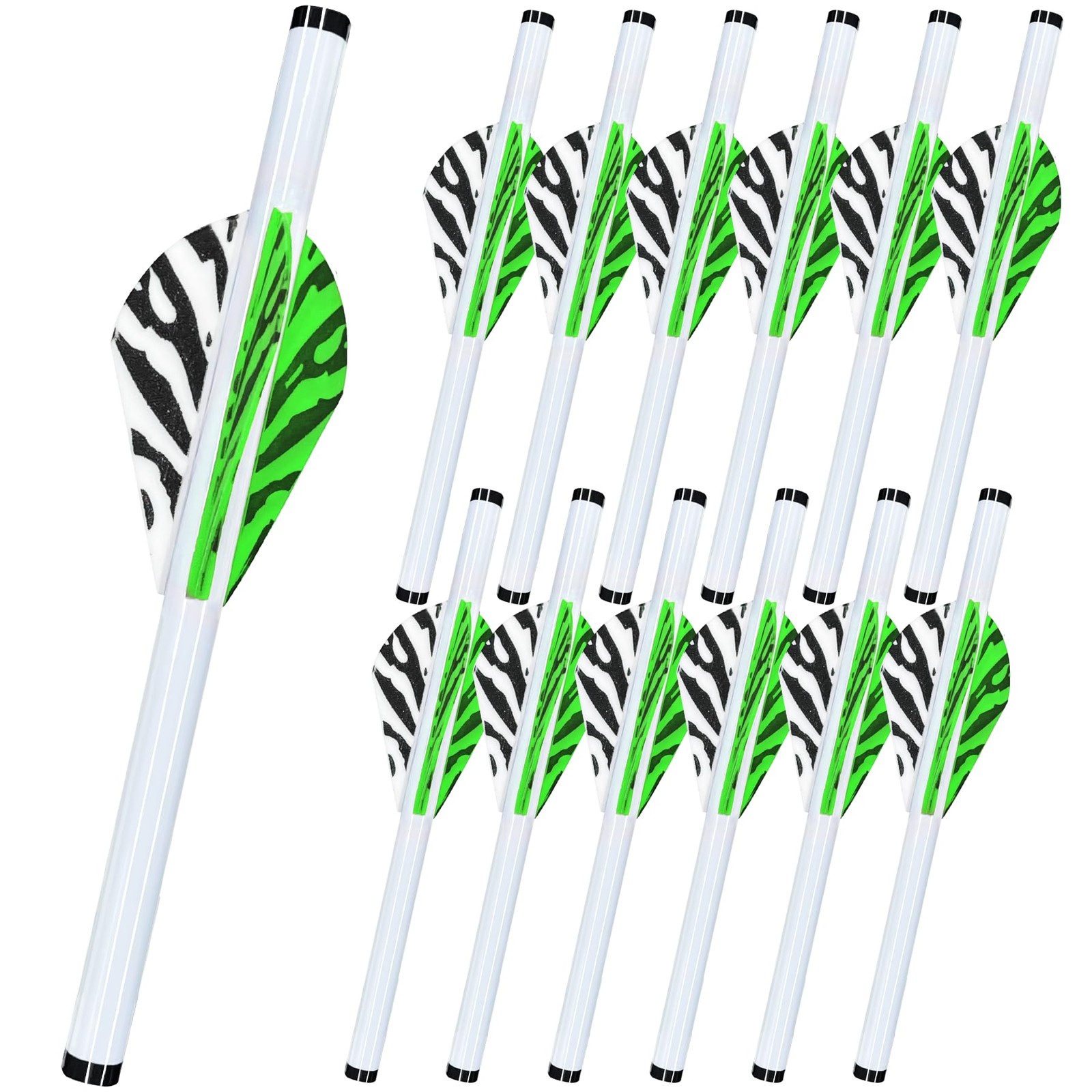 LEANPRO 12-Pack Shrink Fletch with 2 Inch Vanes, Stretch Streak White/Green