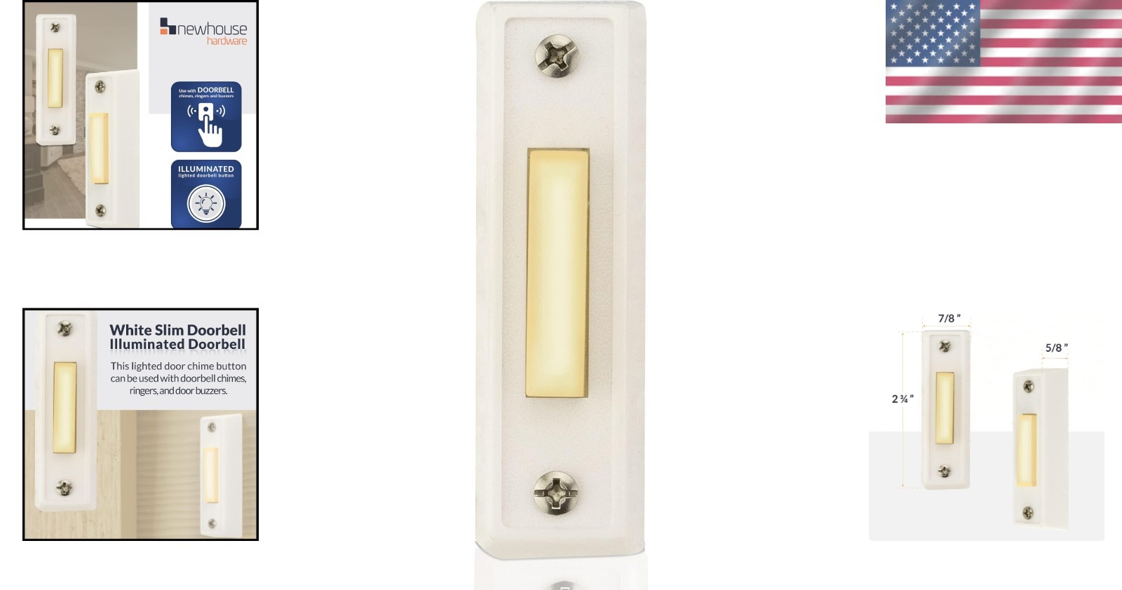 Durable Rectangular Lighted Doorbell Button - Easy Wall Mount Solution in White
