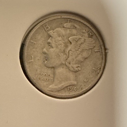1941 S Mercury Dime “IN COD WE TRUST” Mint Error 90% Silver Full Bands
