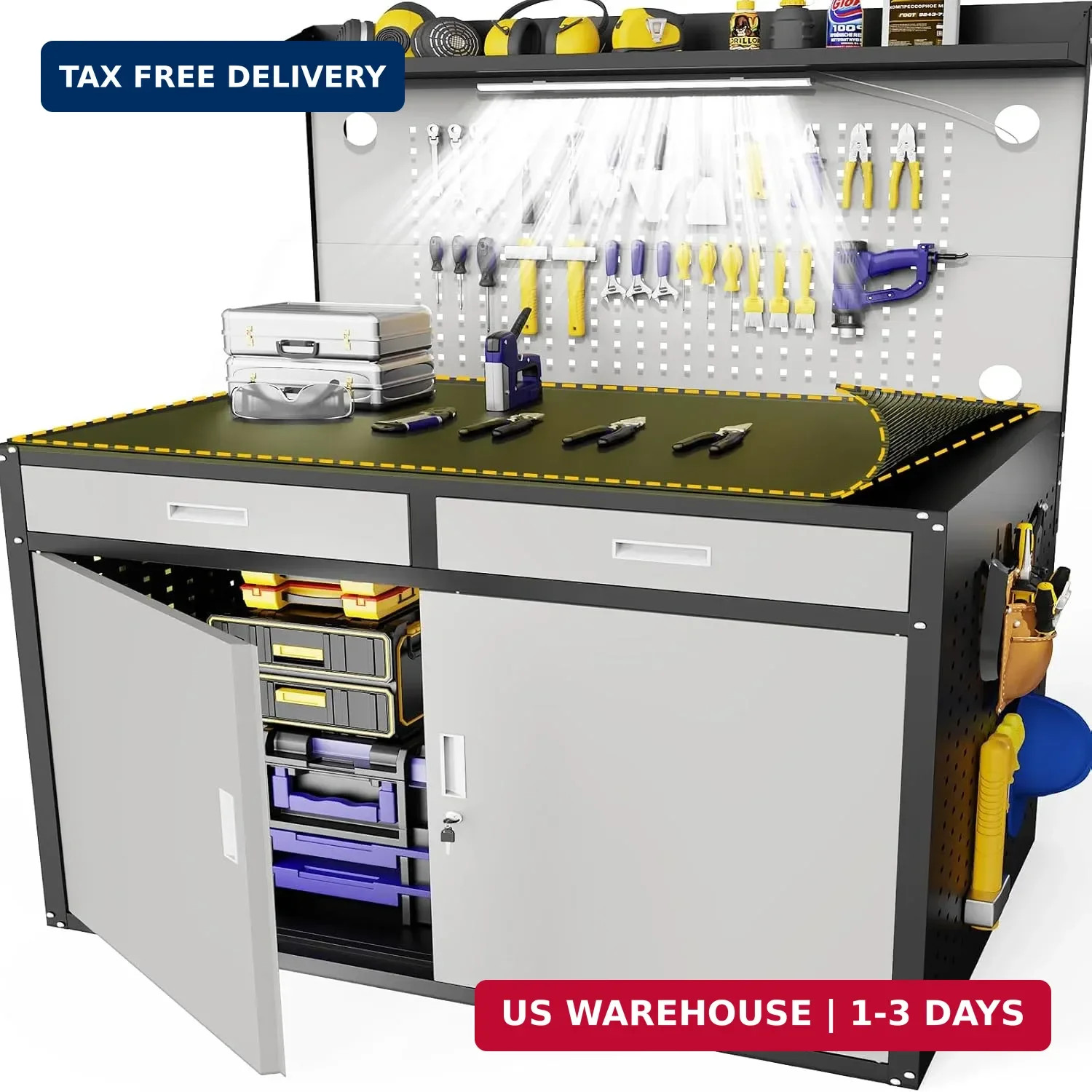 48" Work Bench,Heavy Duty 2500 LBS Capacity Workbench with Drawers and Storage,W
