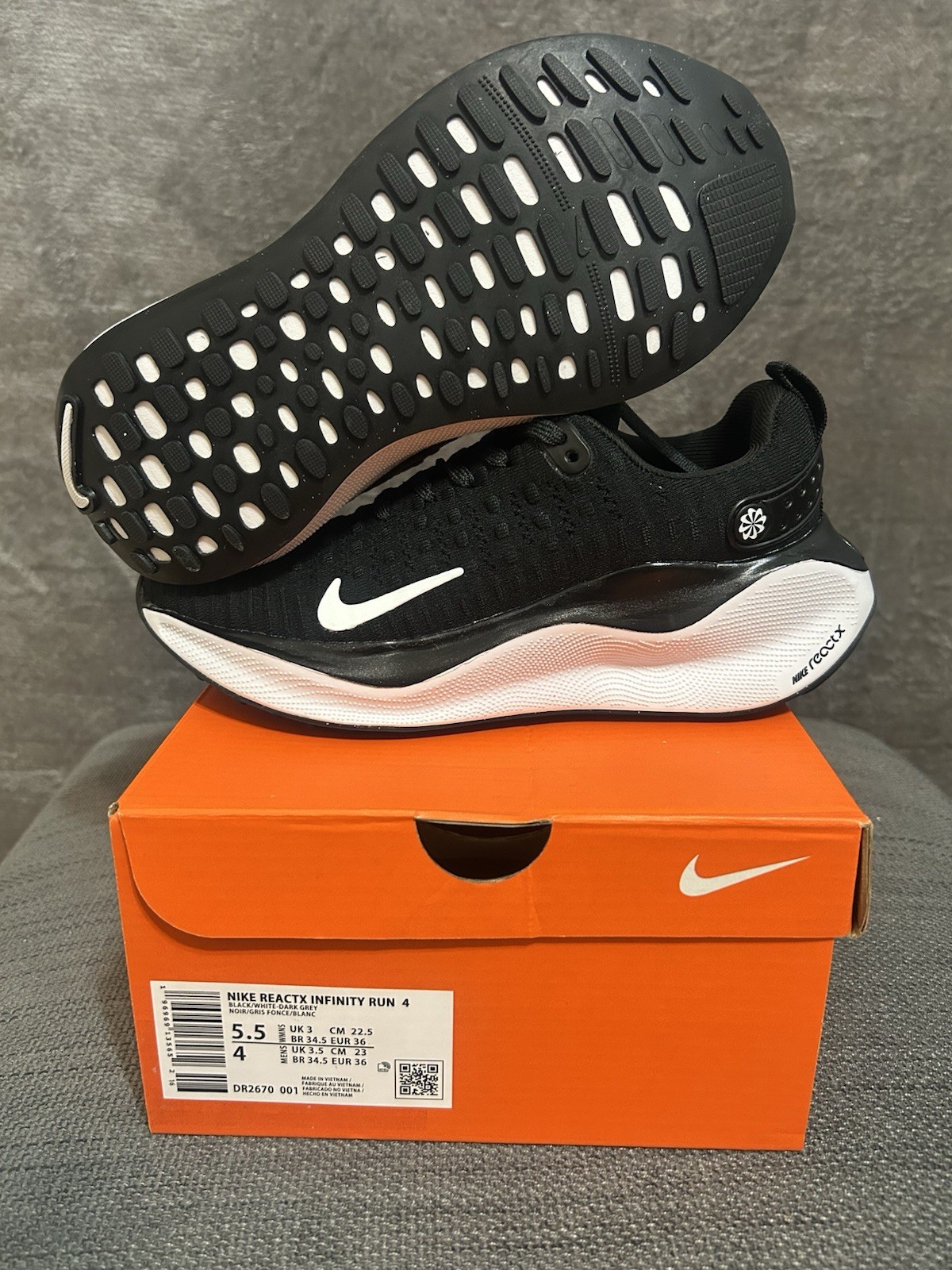 Nike ReactX Infinity Run 4 Men's Running Shoes Black White DR2670-001 US 5.5