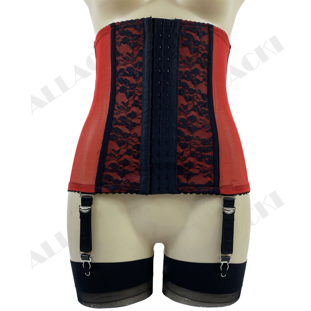 NEW Allacki Sheer Mesh Garter Belt Boned Waist Cincher with 6 Straps Body Shaper