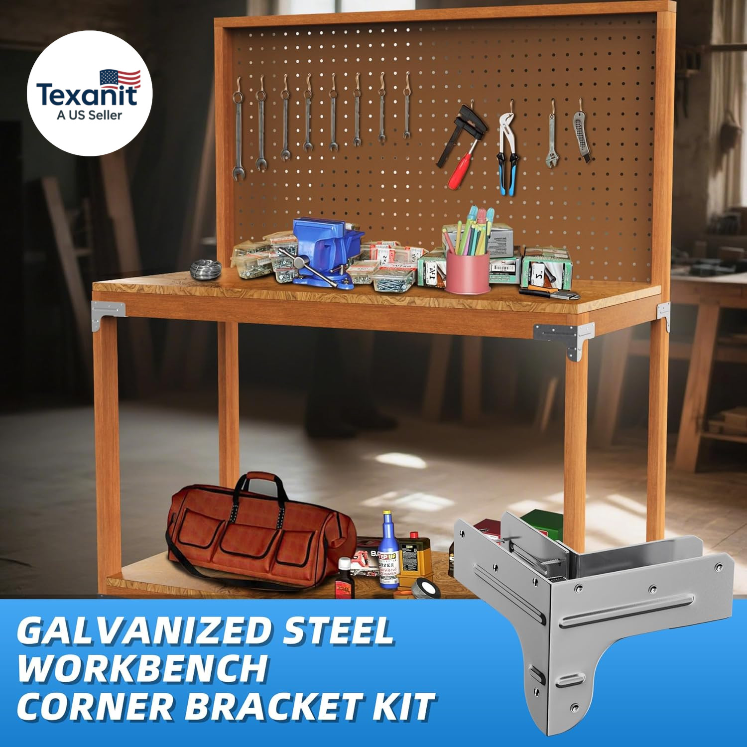 Workbench and Shelving Hardware Kit - Galvanized Steel Workbench Bracket Kit - 8