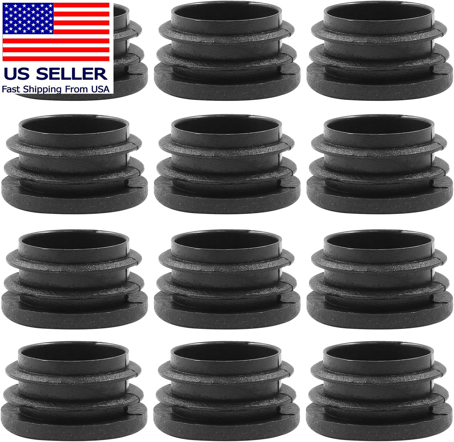 12 Pack 1-1/4 Inch (32Mm) round Plastic Hole Plugs, Black Pipe Tubing End Cap fo