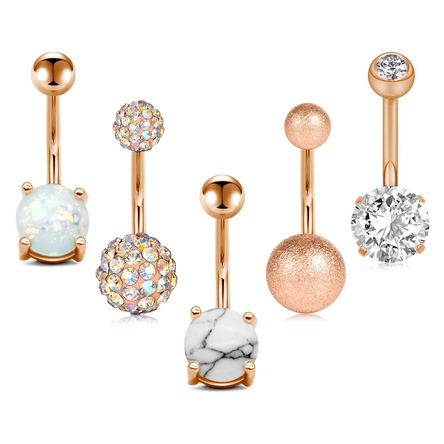 JFORYOU Belly Button Rings Stainless Steel 14G CZ Opal Navel Rings Barbells W...