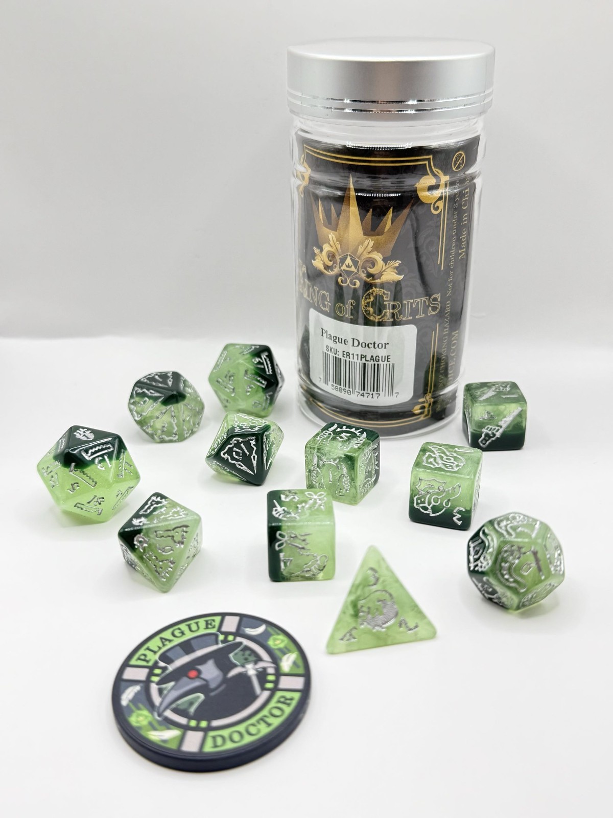 Plague Doctor King of Crits DND Dice Set RPG 7 Piece Fantasy Tabletop Roleplay