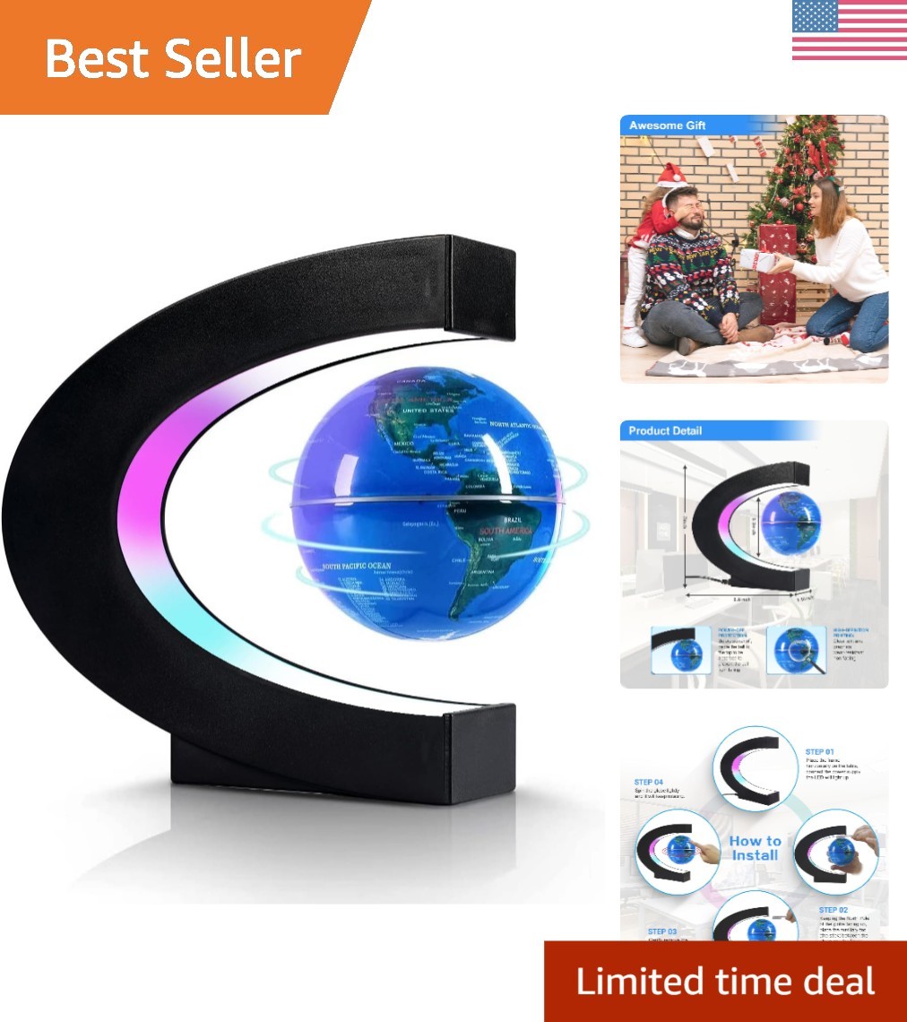 Floating Magnetic Globe - 3.3 Inches with LED Lights for Stylish Home & Office