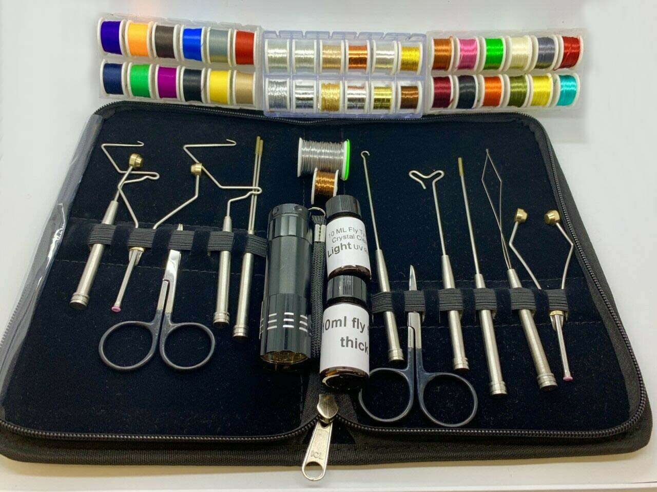 Fly Tying Kit, Handmade Tool Kit, UV Glue, UV Flashlight