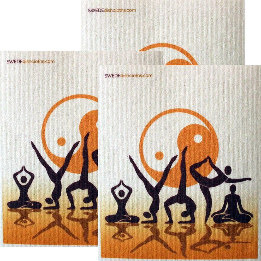 Yoga Ying Yang Set of 3 each Swedish Dishcloths | ECO Friendly Absorbent Cleanin