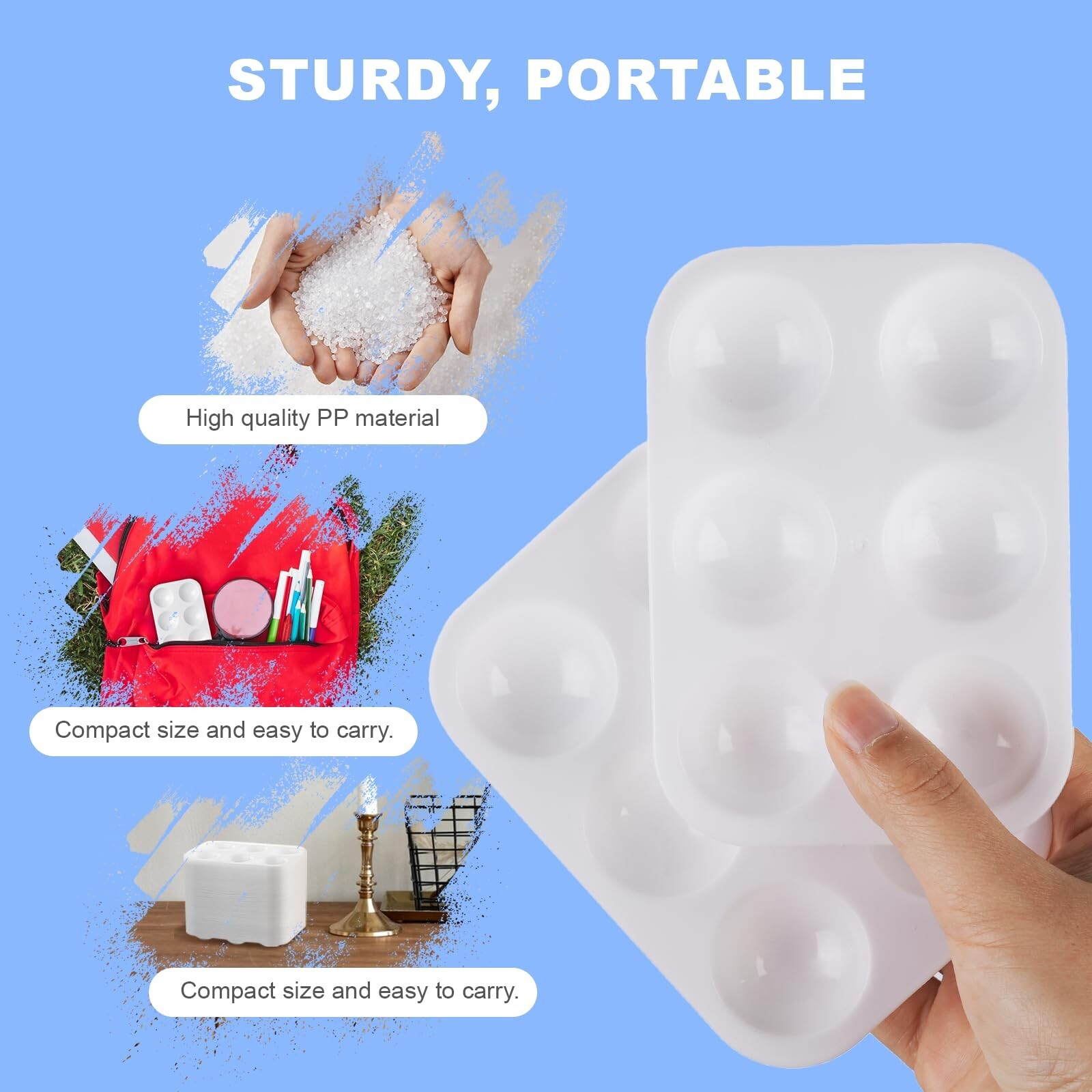 32 PCS Paint Tray Palette, White Plastic Paint Pallets, 6 Well Rectangular Pa...