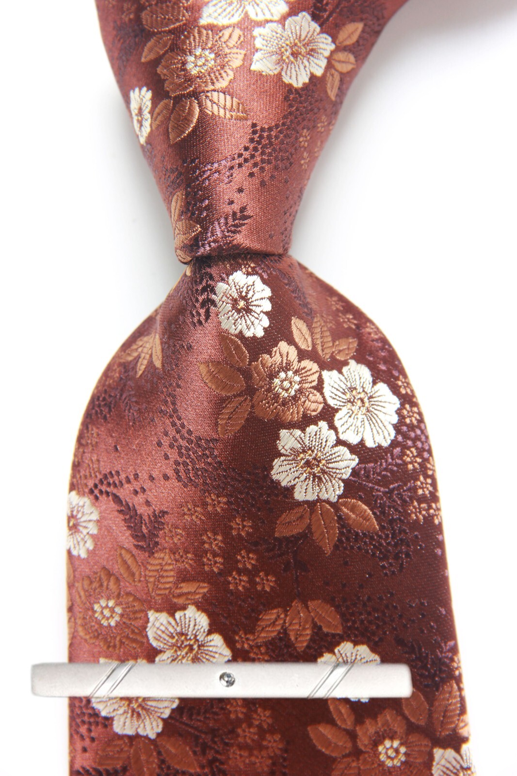 New Classic Floral Brown White JACQUARD WOVEN 100% Silk Men's Necktie Tie
