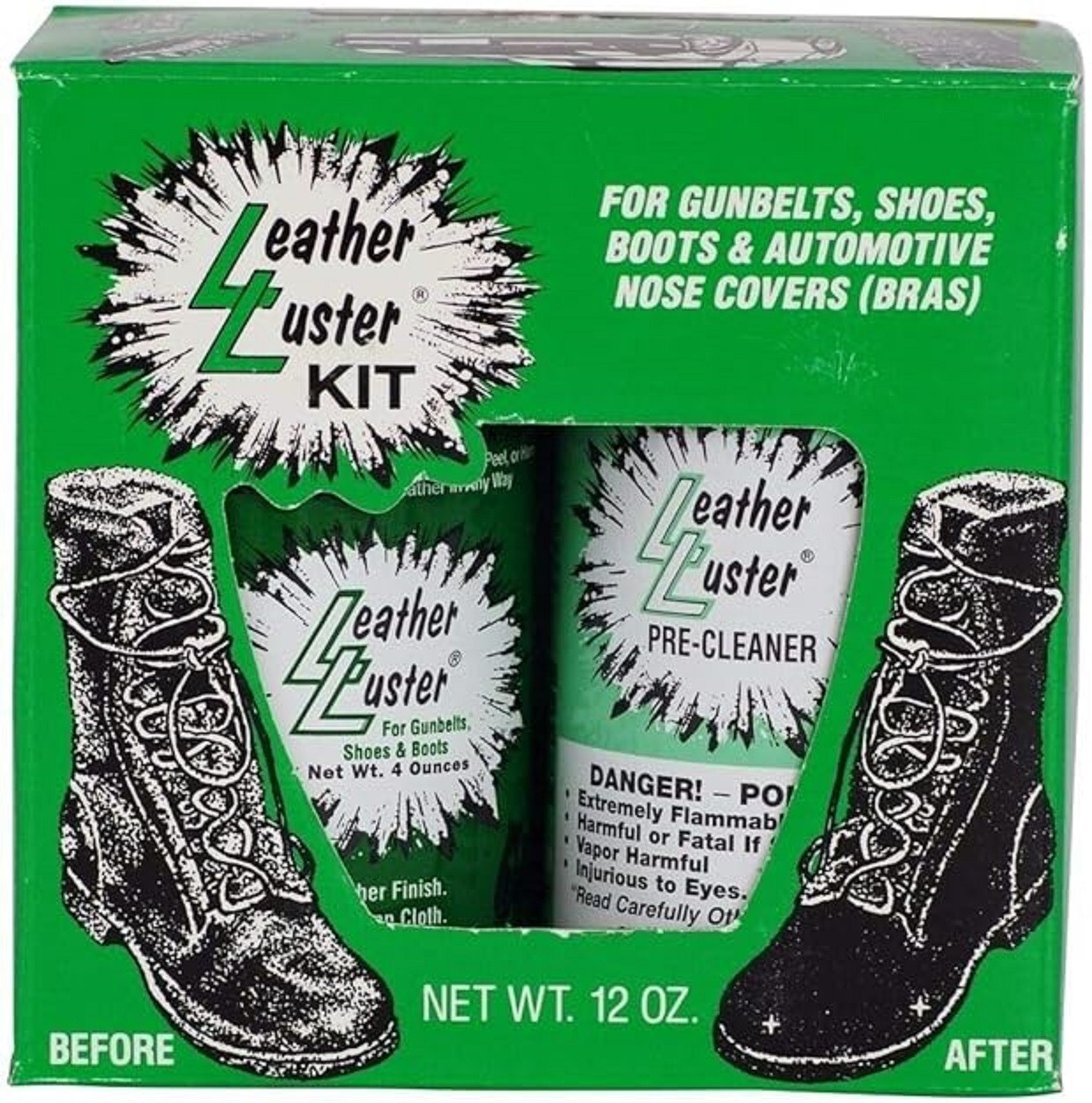 Leather Luster Kit Hi Gloss Patent Leather Finish Black Military shoe shine NEW