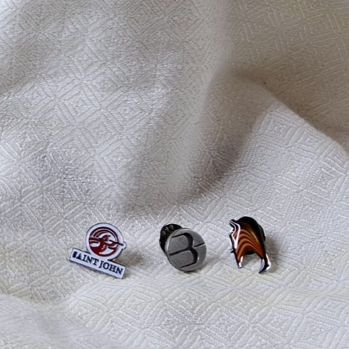 Three lapel/hat pins-Saint John, Norway Viking Cruise Ships logo Silver w/groove