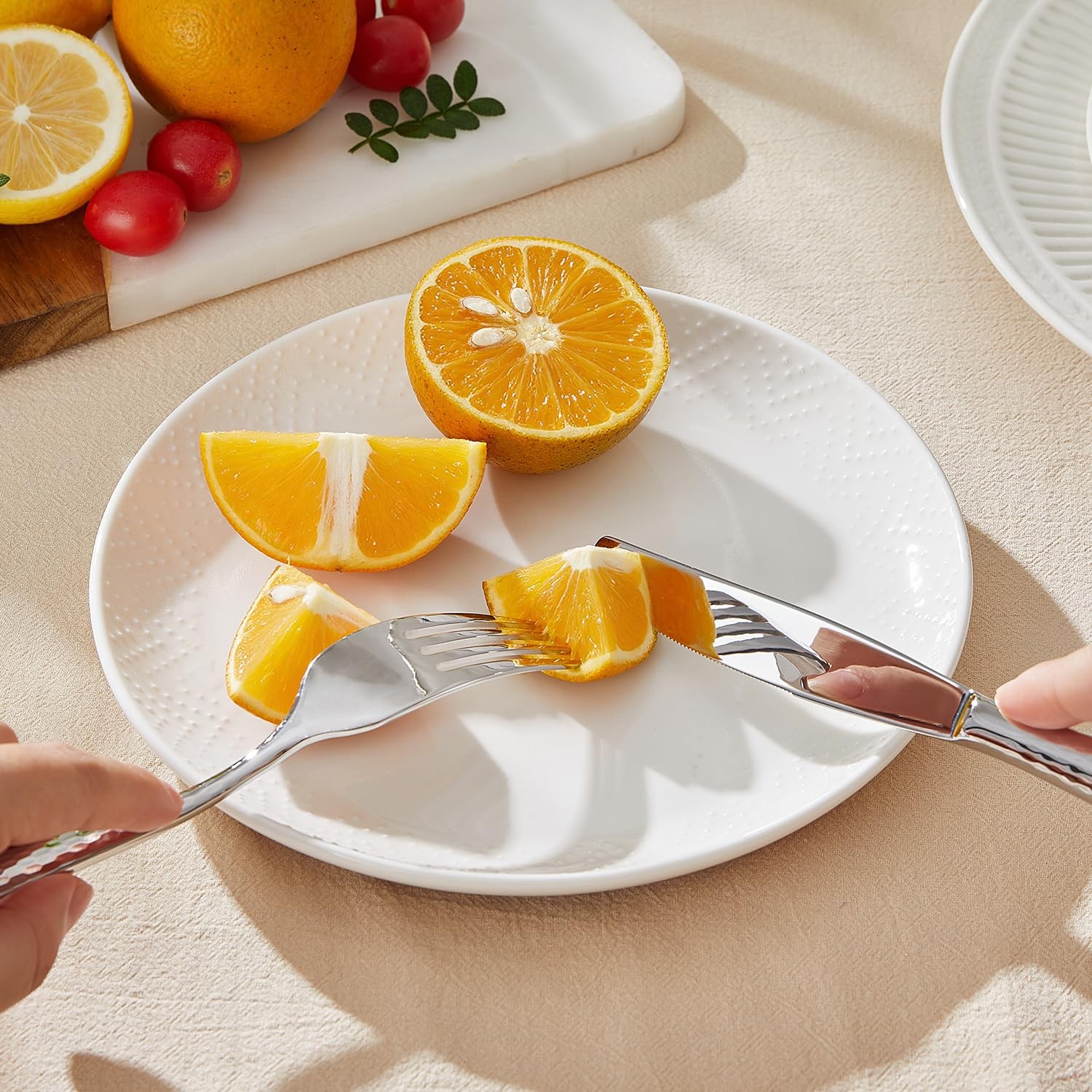 Kingstone Hammered Silverware Set, 5-Piece Flatware Set for 1, 18/10 Stainles...