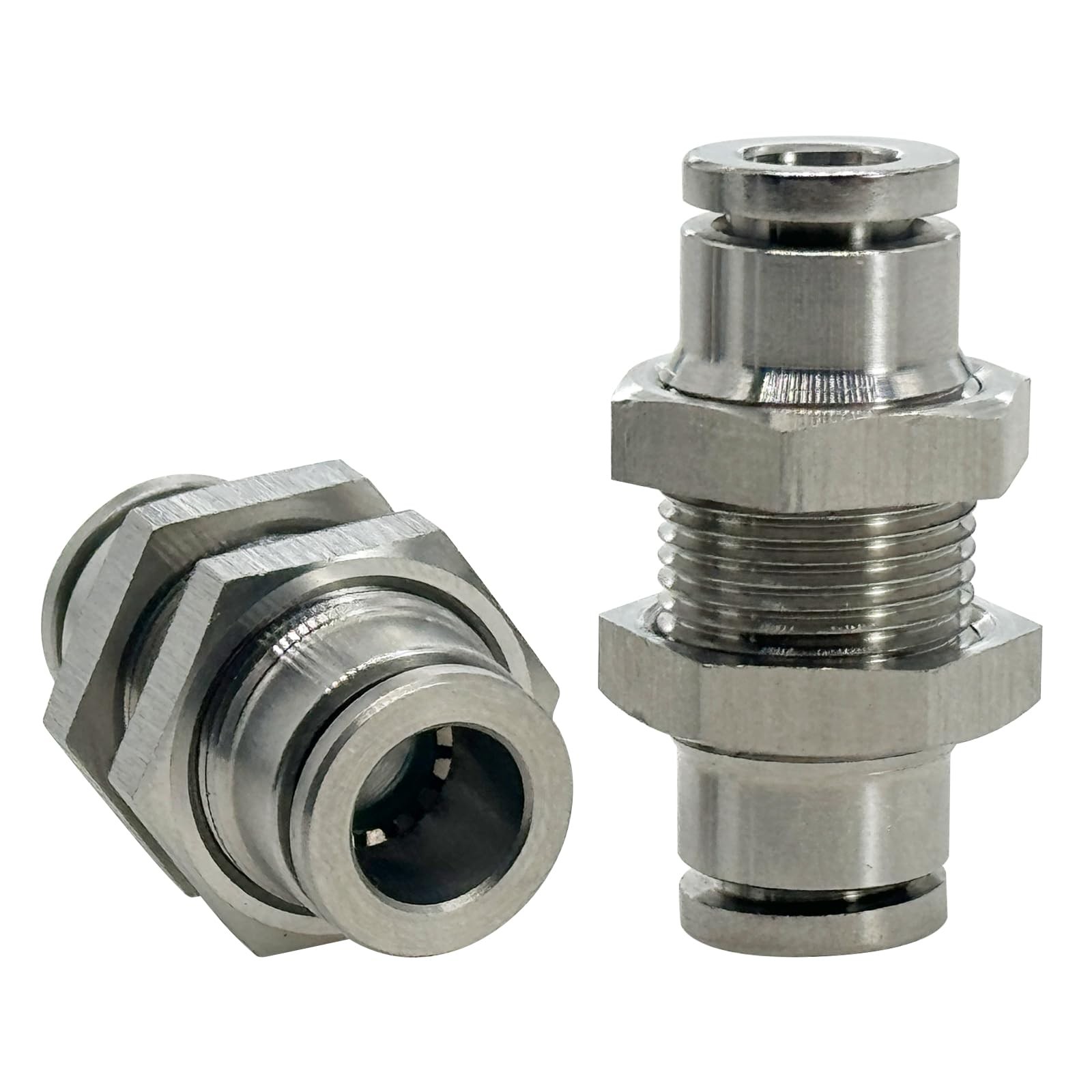 2Pcs 304 Stainless Steel Bulkhead Union 1/4" x 1/4" Tube OD Push to Connect T...