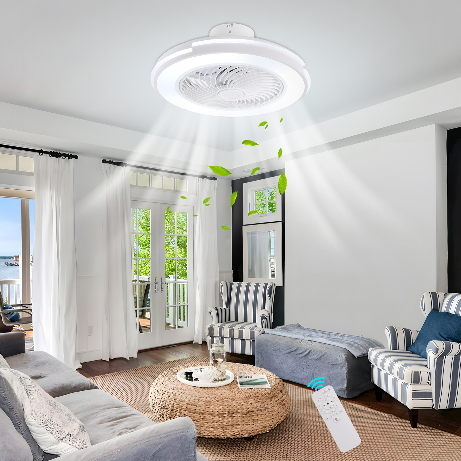20" Modern Ceiling Fan with LED Light Chandelier Flush Mount Lamp Remote Control