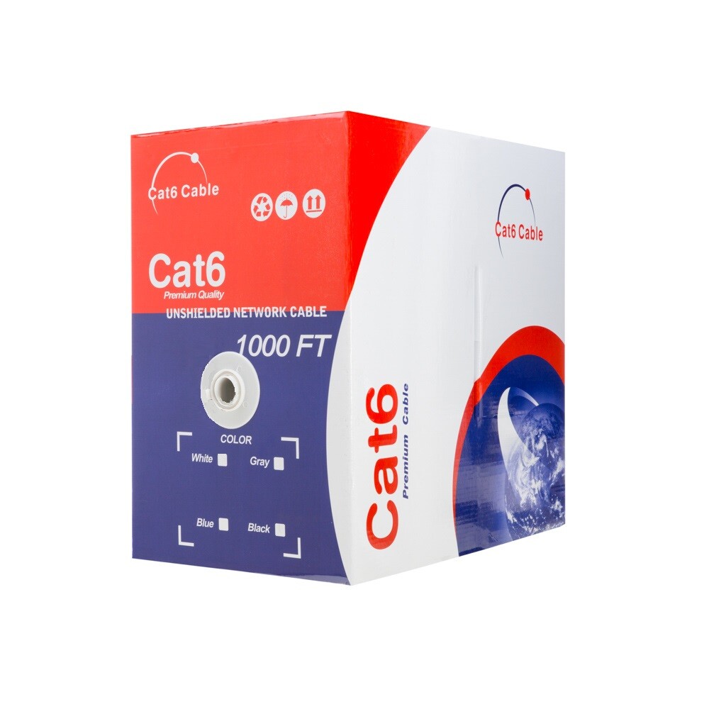 1000FT / 500FT  CAT6 Cable 23AWG Bulk Solid Network Wire White Blue Gray Black