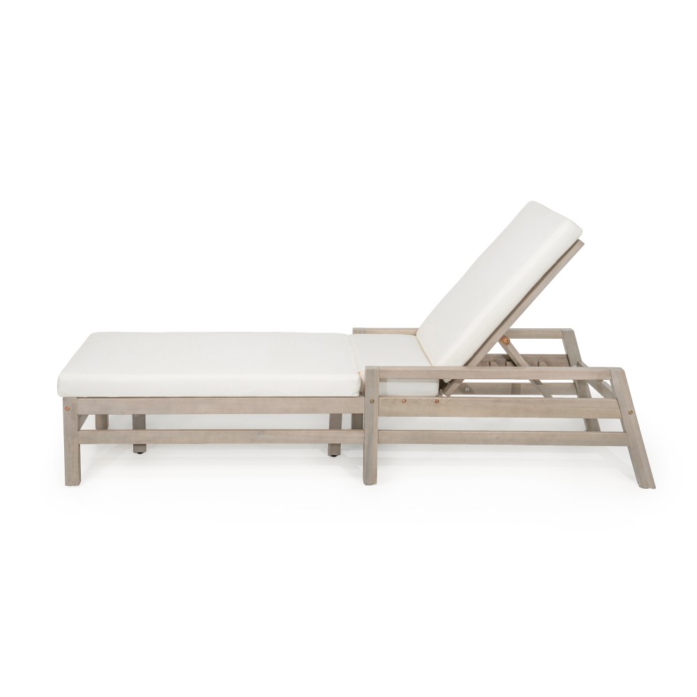 2-Pack Wood Chaise Lounge w/ 5-Position Adjustable Back & Thick Cushions–Outdoor