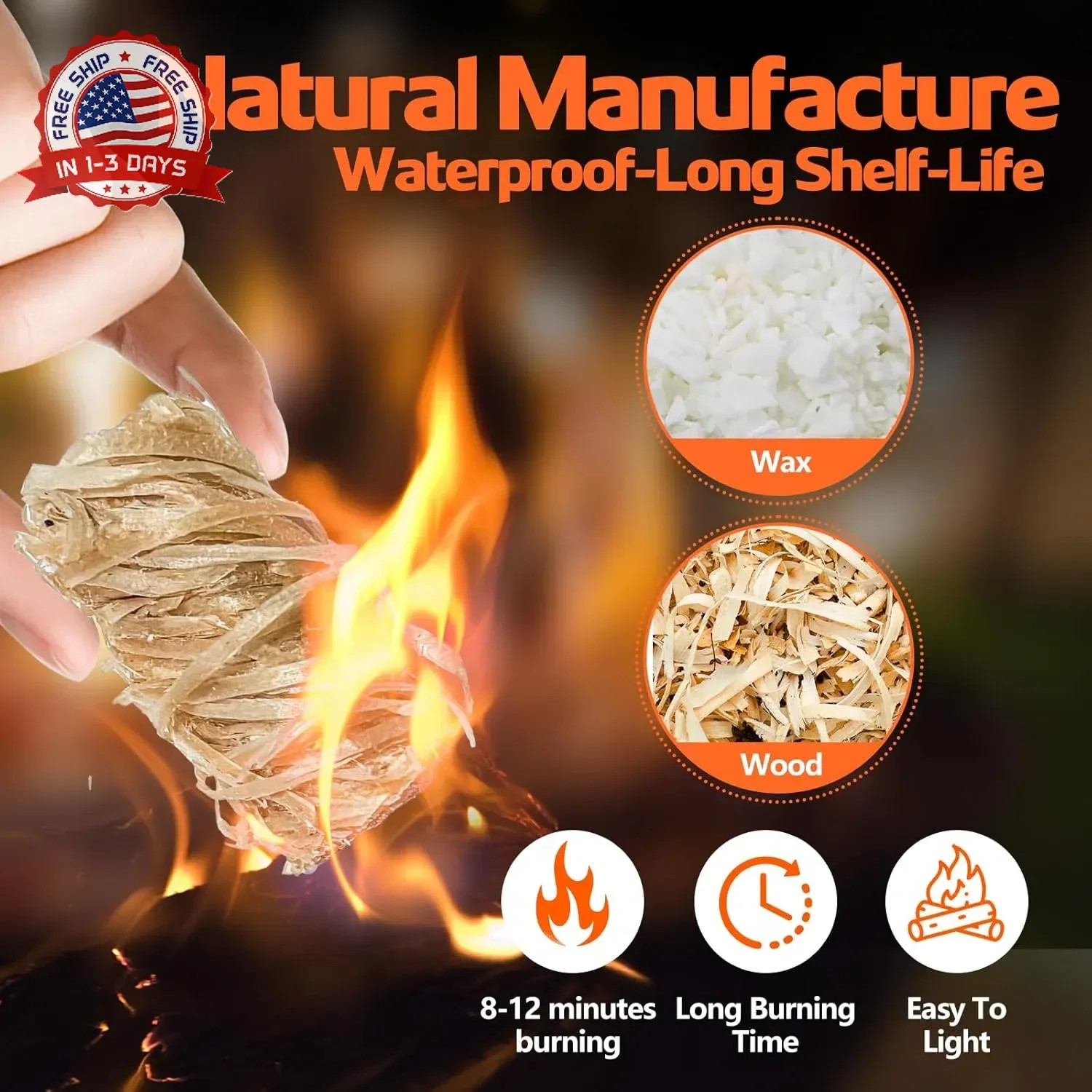 72PCS Fire Starters for Campfires Grill BBQ Camping Fireplace Fire Pit, Quick Li