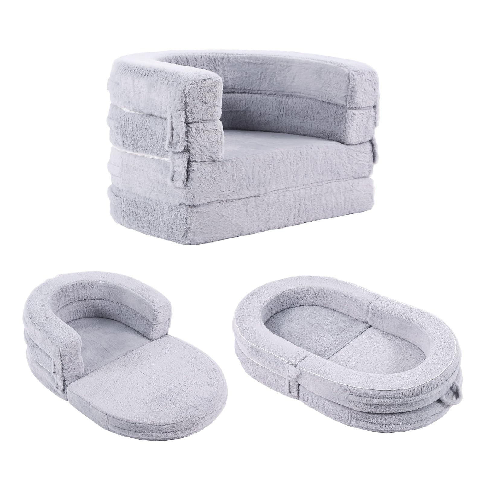 3-in-1 Kids Sofa Bed, Comfy Couch Plush Toddler Chair Bed, Convertible Toddle...