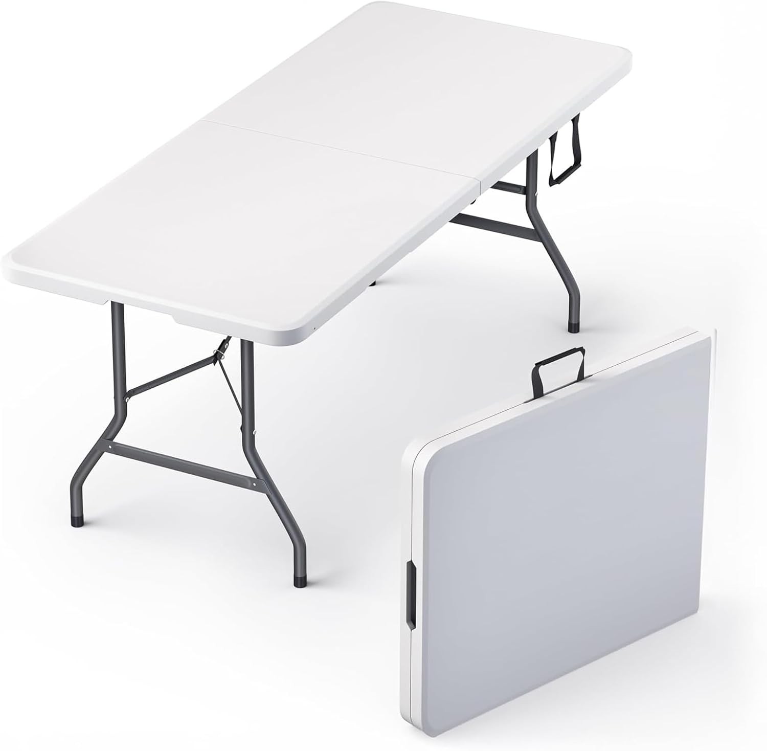 6FT Plastic Folding Table Fold-in-Half Picnic Camping Table with Carrying Handle