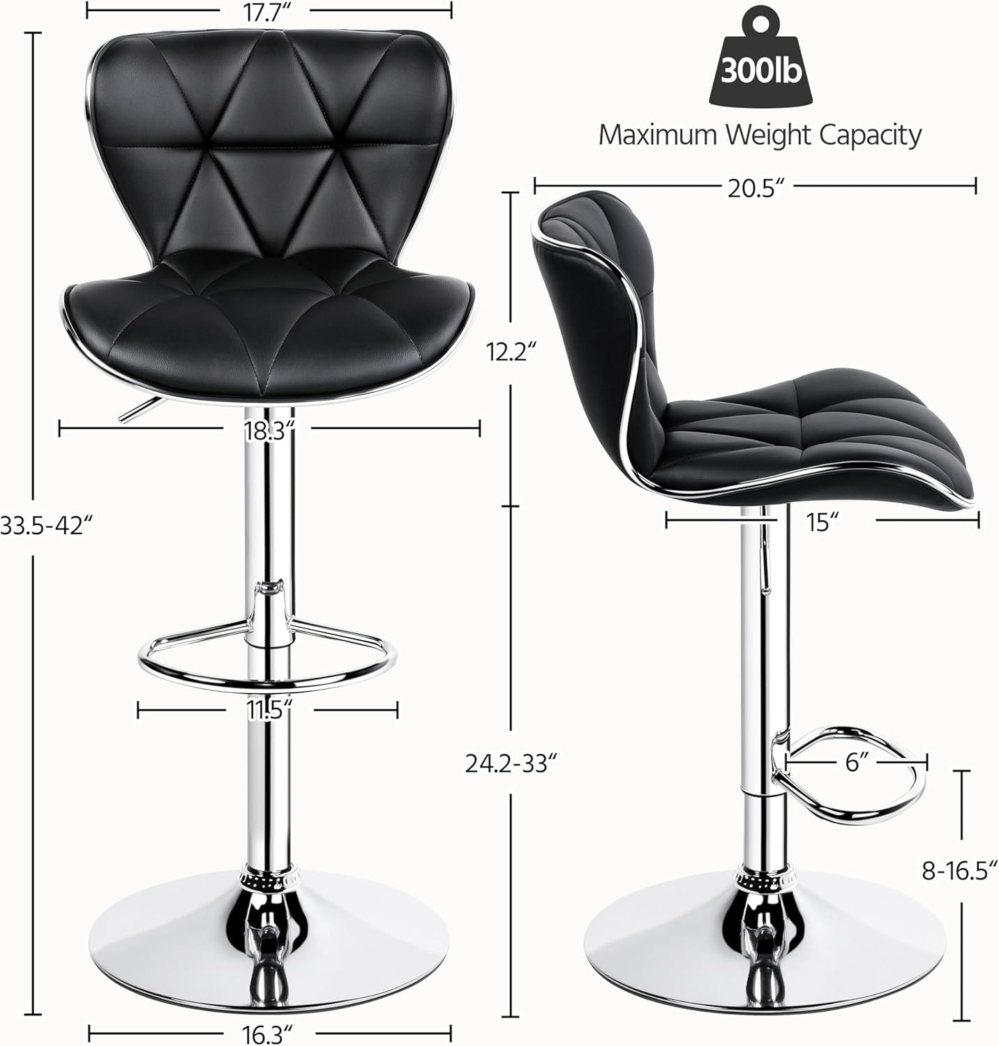 Bar Stools Set of 4 Island Chairs Shell Back PU Leather Adjustable Barstools